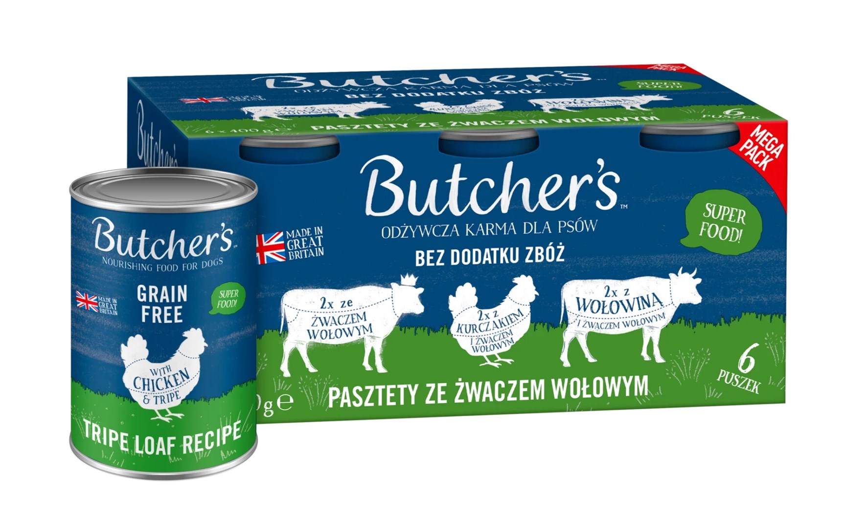 Butcher's Original Mega Pack Mix Tripe Loaf Recipe Su Skrandukais, 6X400 G