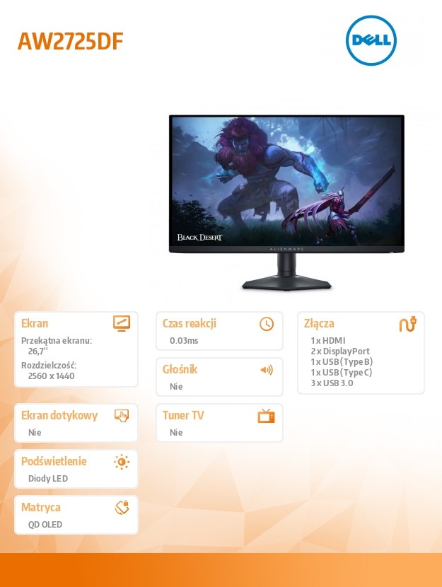 Monitorius dell aw2725df, 27