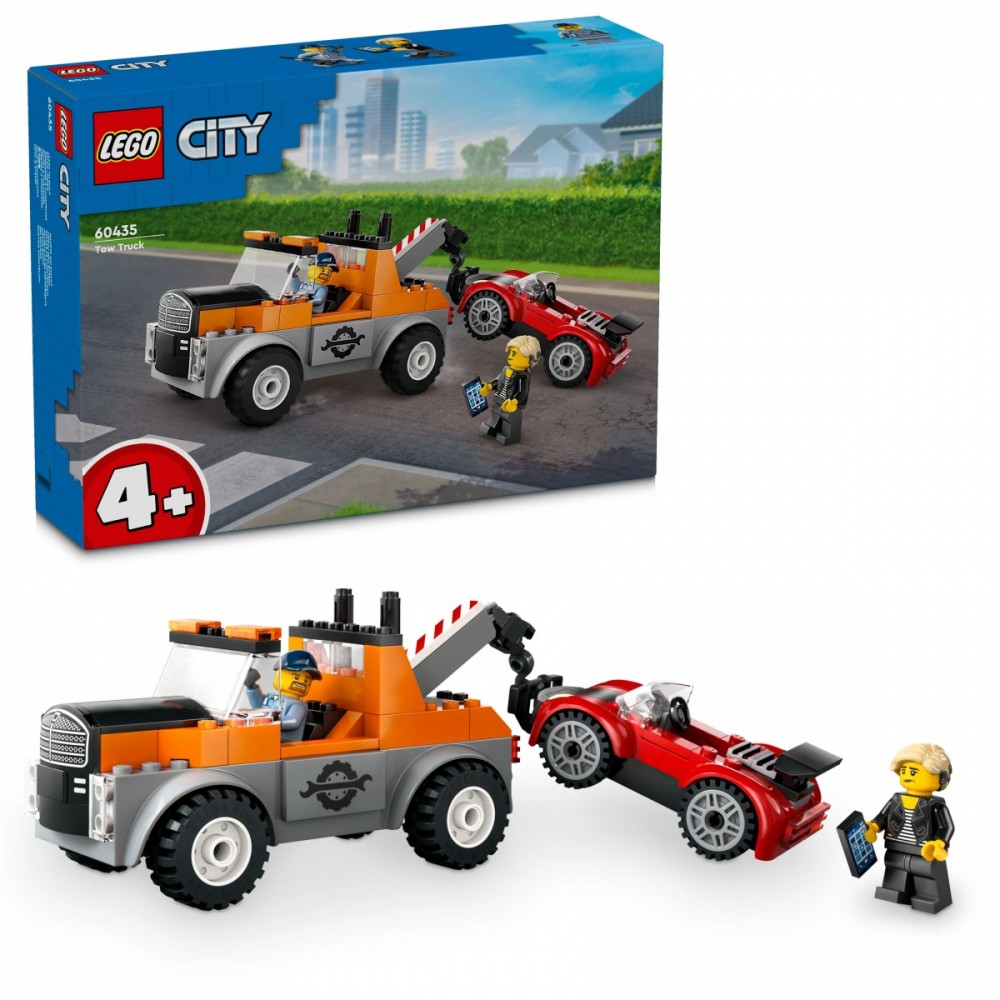 60435 lego® city vilkikas ir sportinio automobilio remontas