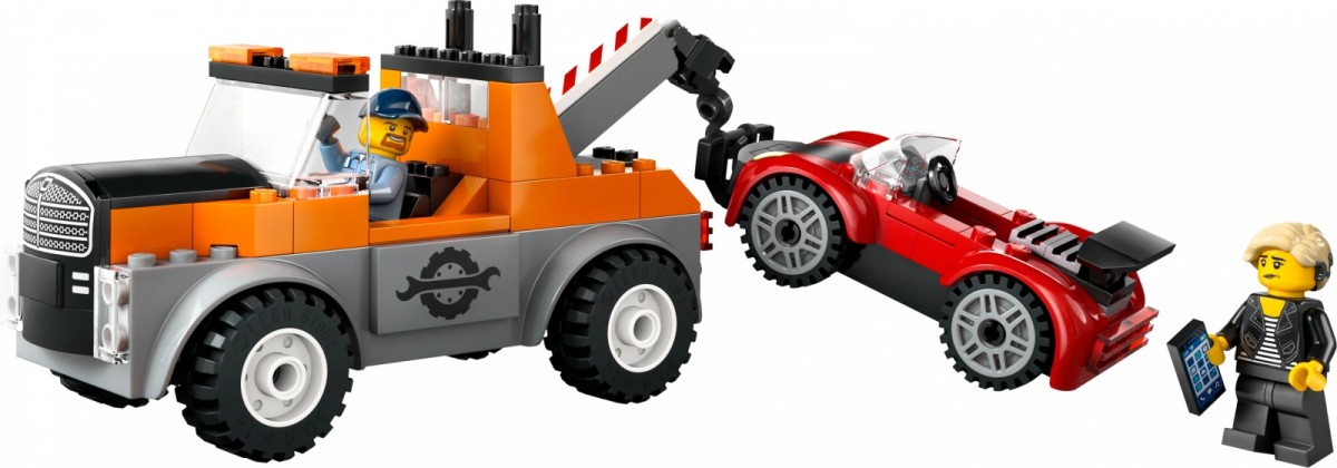 60435 lego® city vilkikas ir sportinio automobilio remontas