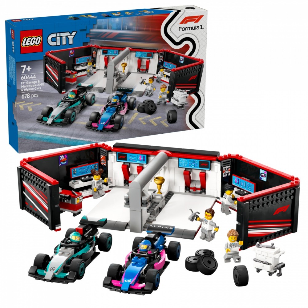 F1 garažas ir bolidai mercedes-amg ir alpine, lego® city