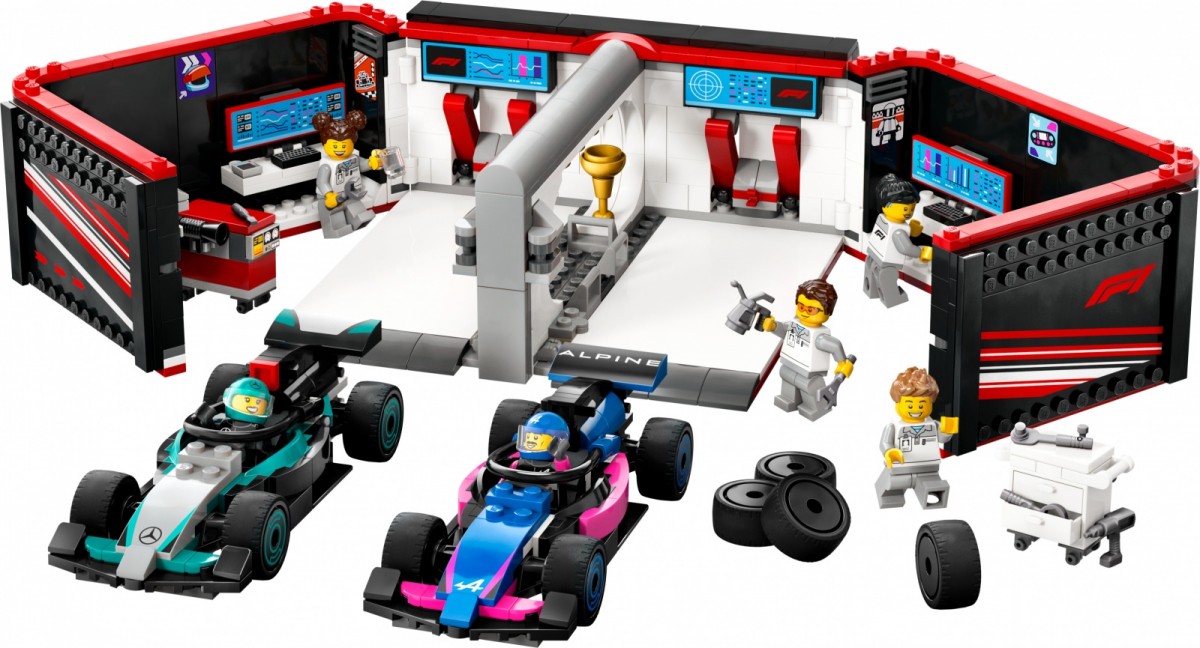 F1 garažas ir bolidai mercedes-amg ir alpine, lego® city