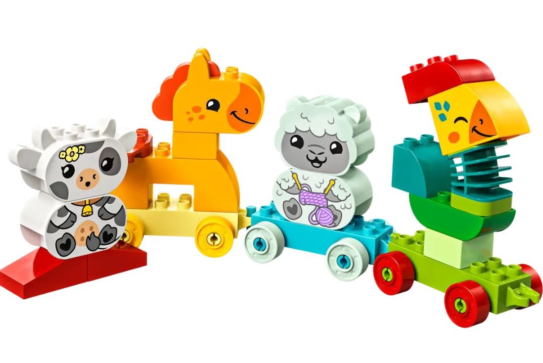 Gyvūnų traukinys, lego, spalvotas
