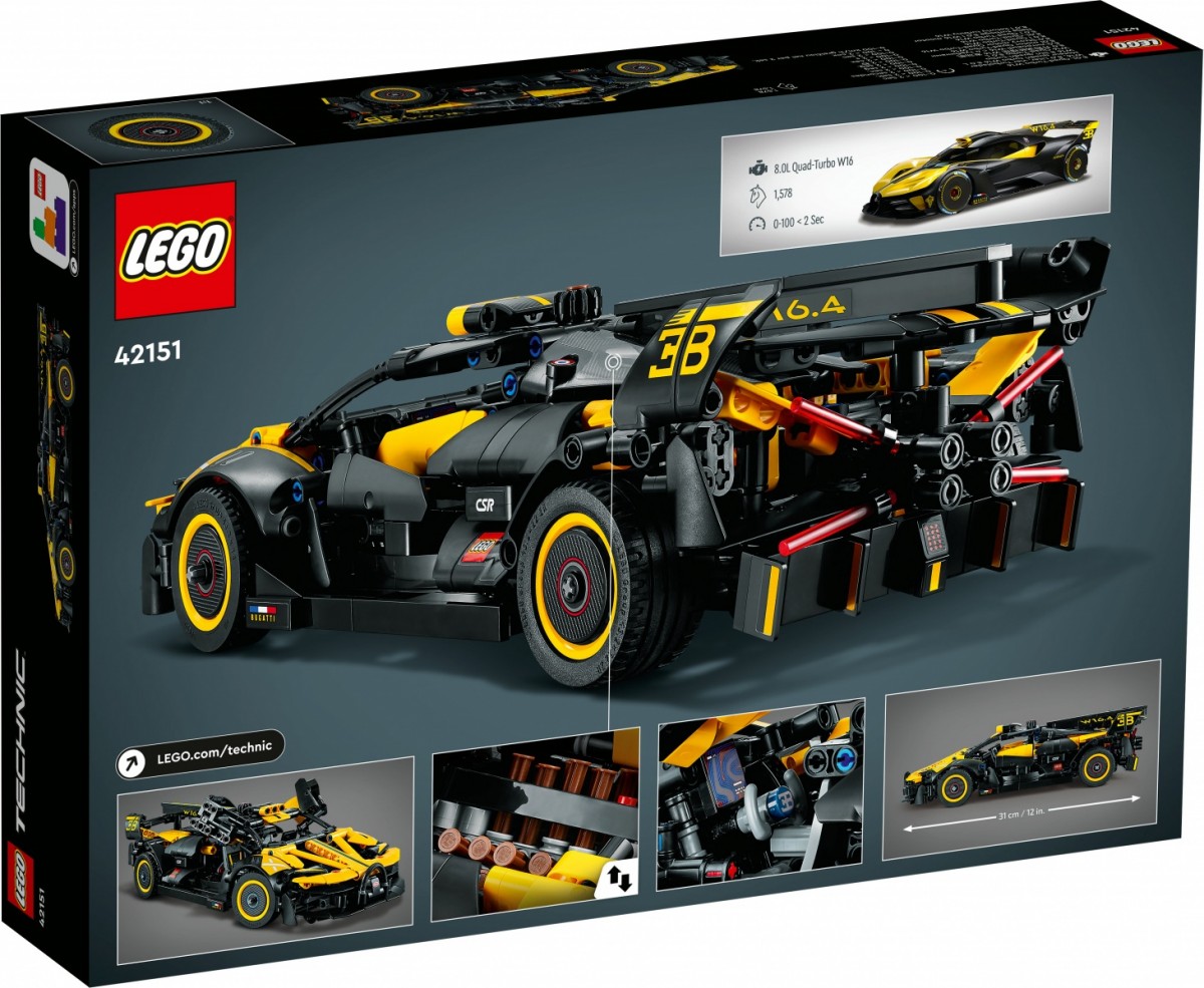 Technic bugatti bolidė konstruktorius, lego, juoda/geltona