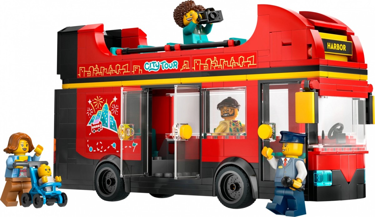 Raudonas dviaukštis autobusas rinkinys vaikams, lego city