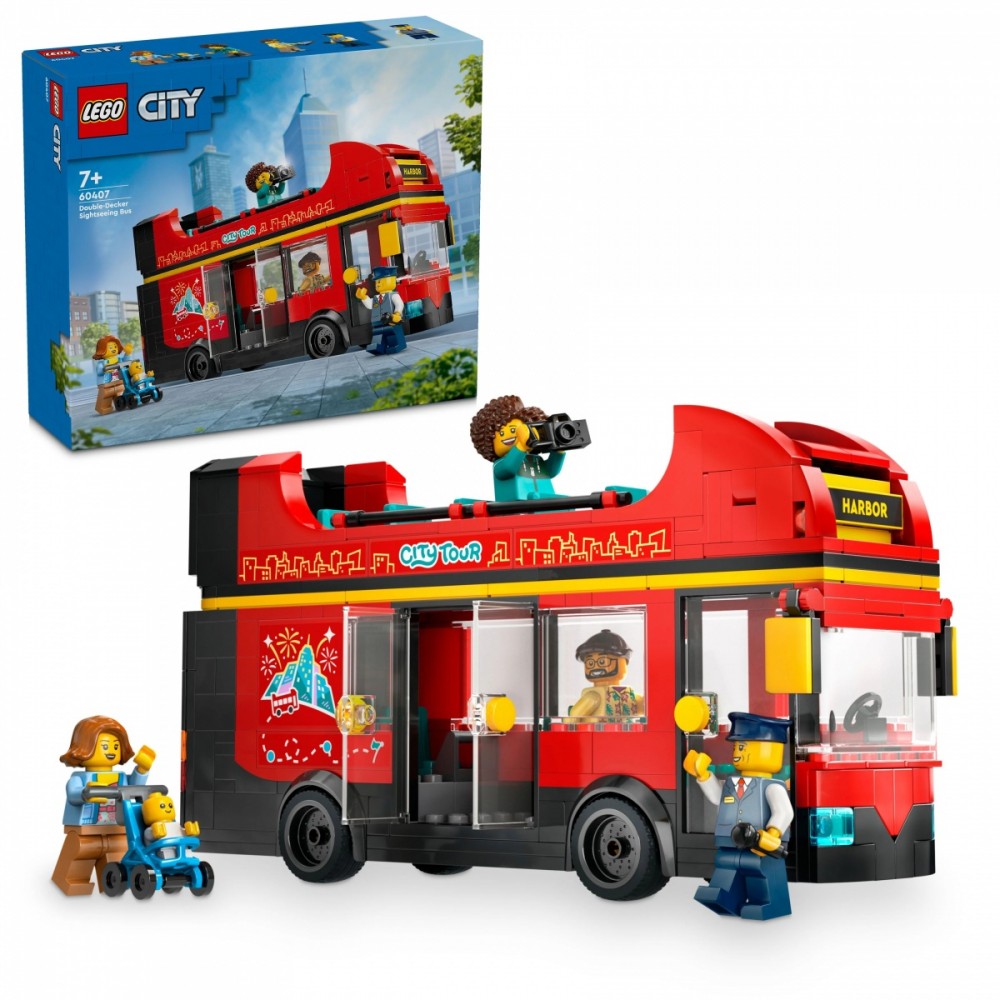 Raudonas dviaukštis autobusas rinkinys vaikams, lego city