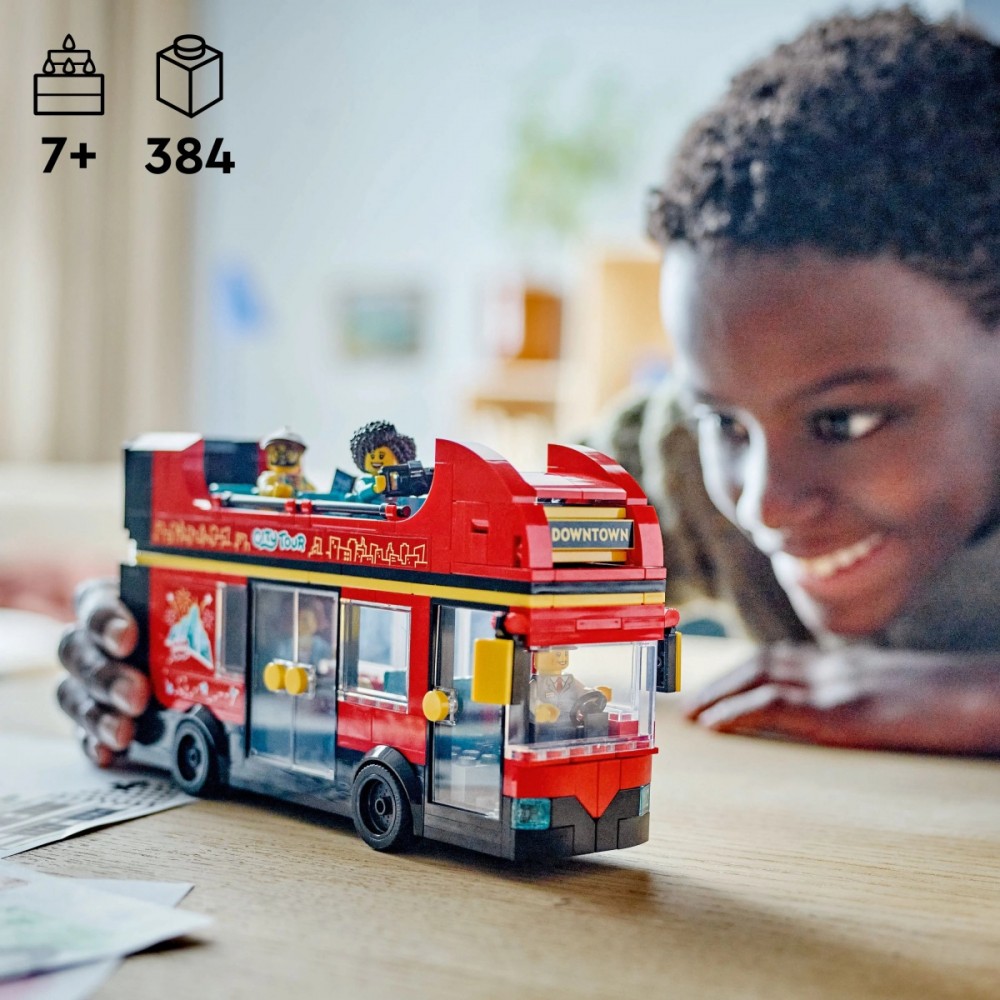 Raudonas dviaukštis autobusas rinkinys vaikams, lego city