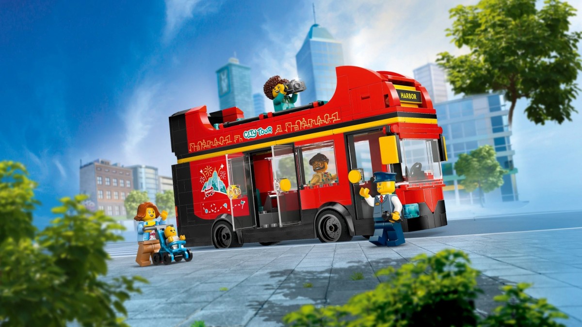 Raudonas dviaukštis autobusas rinkinys vaikams, lego city