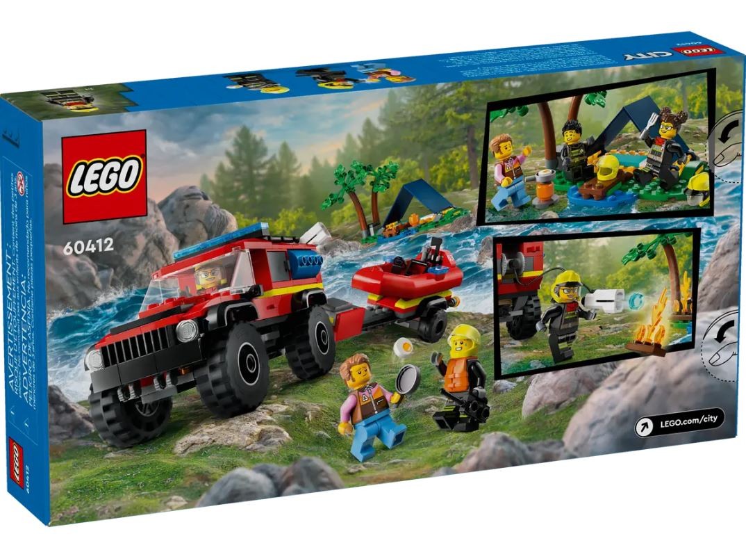 60412 lego® city;4x4 ugniagesių visureigis su gelbėjimo valtimi