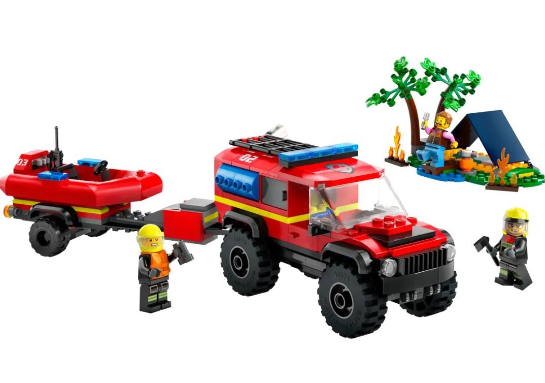 60412 lego® city;4x4 ugniagesių visureigis su gelbėjimo valtimi