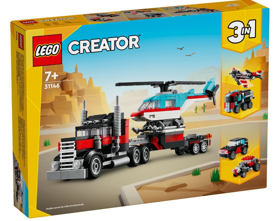 Konstruktorius sunkvežimis su platforma ir sraigtasparniu lego creator
