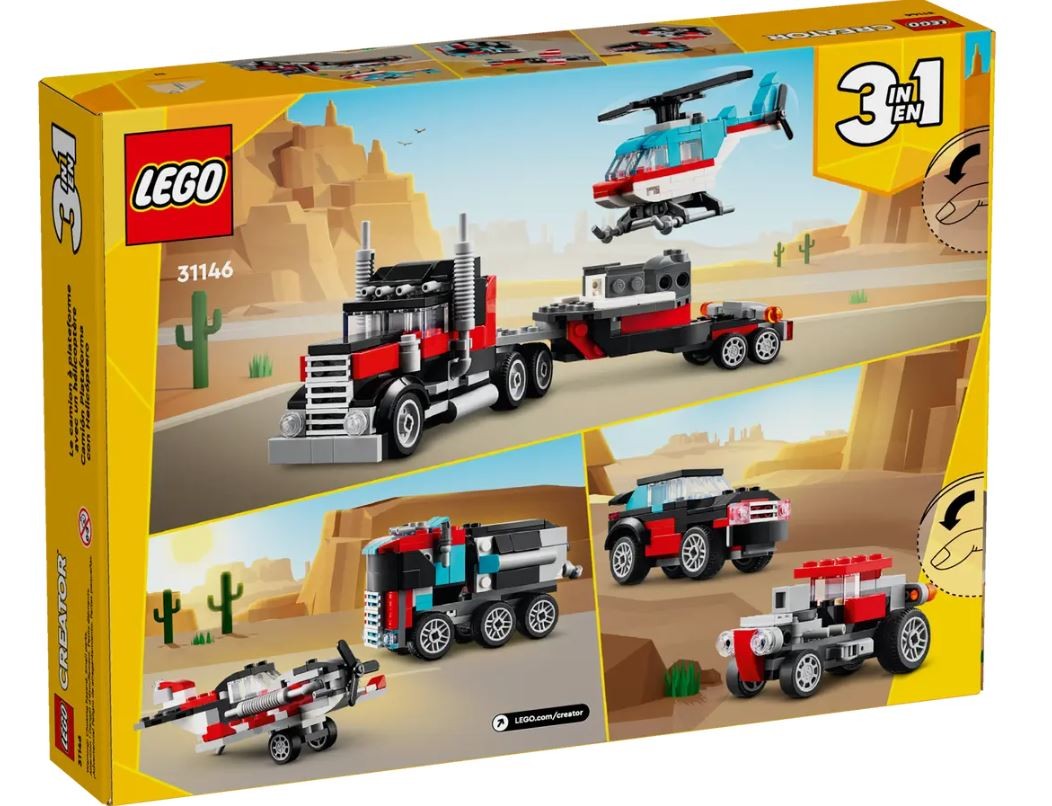 Konstruktorius sunkvežimis su platforma ir sraigtasparniu lego creator