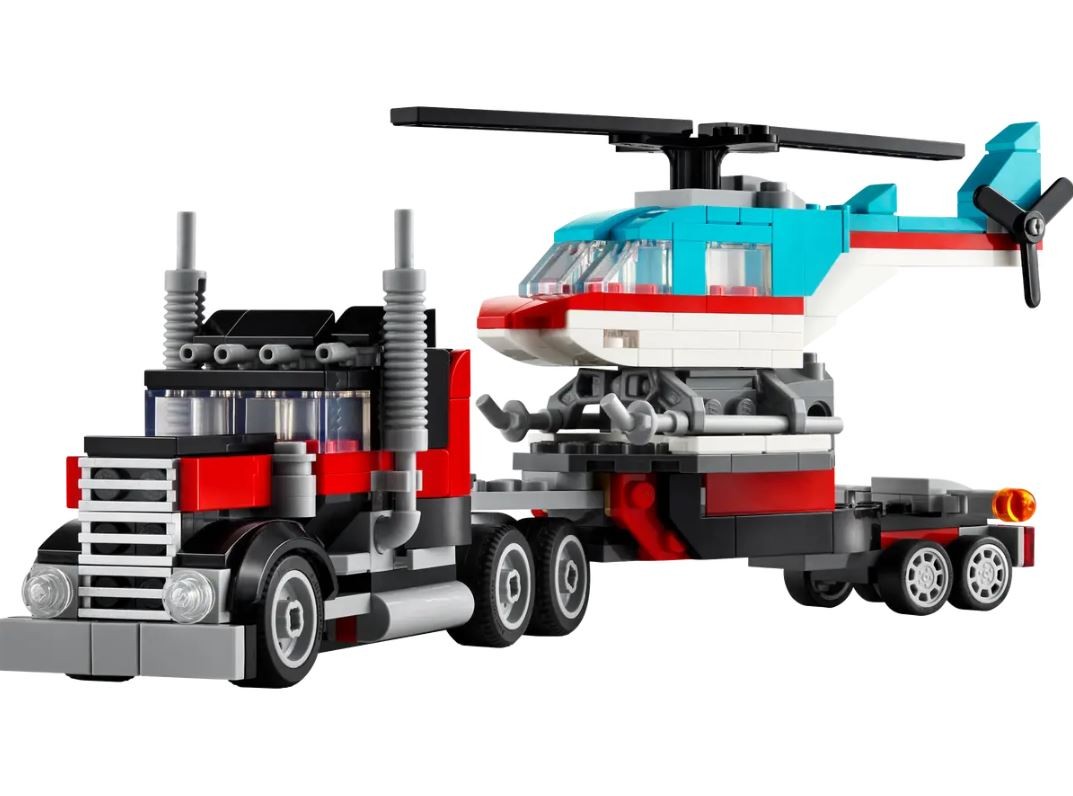 Konstruktorius sunkvežimis su platforma ir sraigtasparniu lego creator