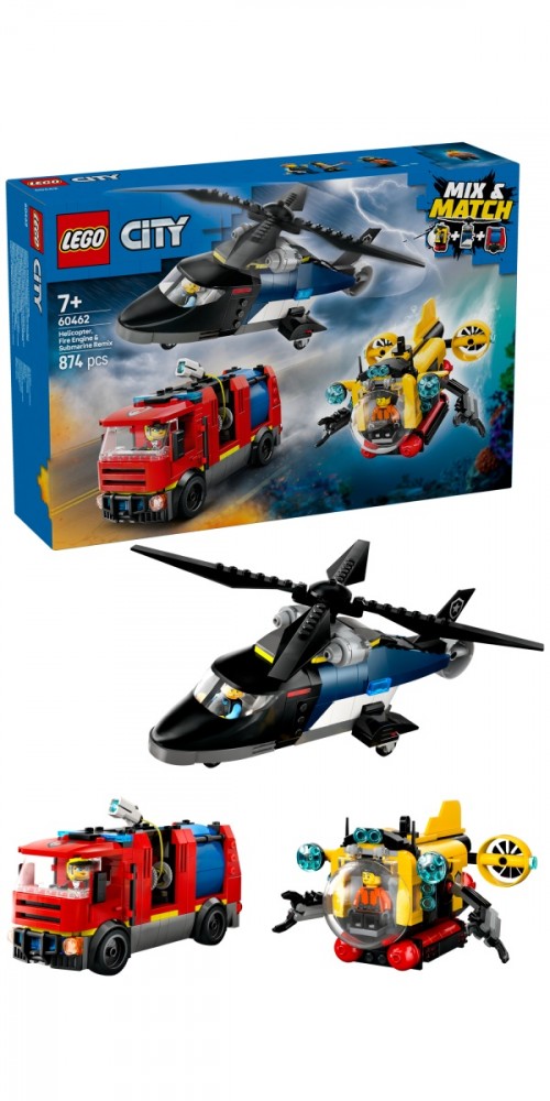 Lego® city rinkinys su sraigtasparniu, gaisrinės automobiliu ir povandeniniu laivu