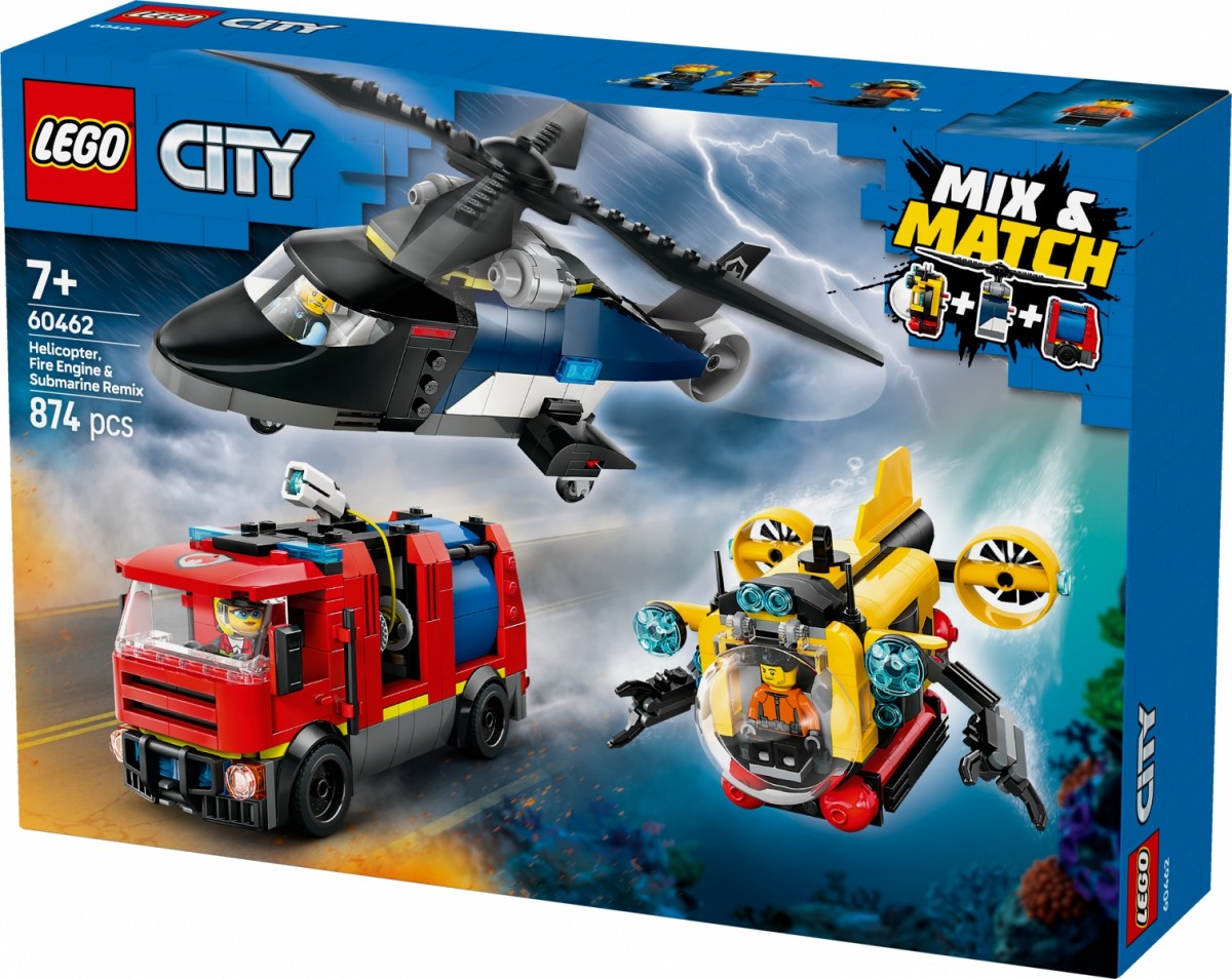 Lego® city rinkinys su sraigtasparniu, gaisrinės automobiliu ir povandeniniu laivu