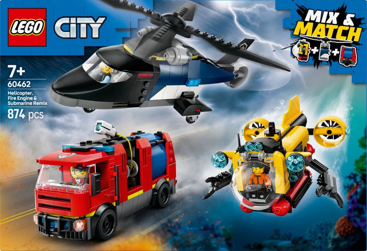Lego® city rinkinys su sraigtasparniu, gaisrinės automobiliu ir povandeniniu laivu