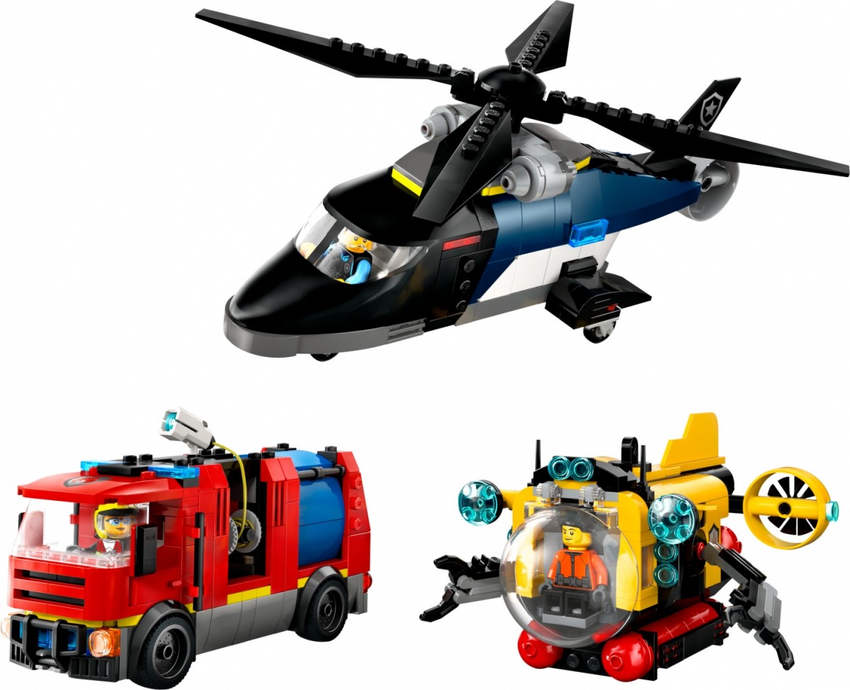 Lego® city rinkinys su sraigtasparniu, gaisrinės automobiliu ir povandeniniu laivu