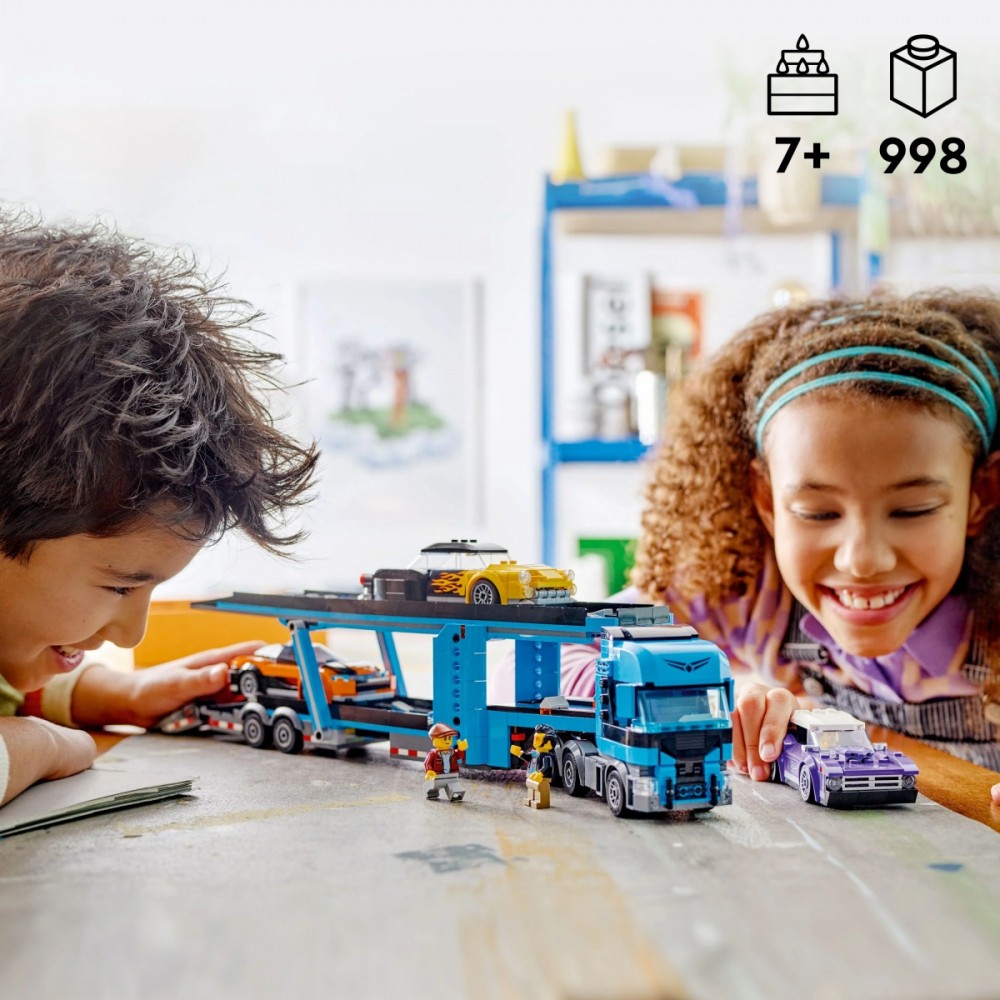 60408 lego® city automobilių transporteris su sportiniais automobiliais