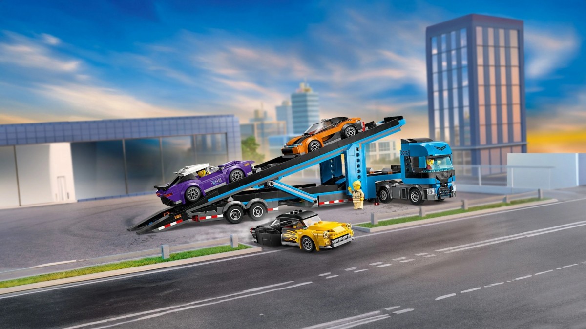 60408 lego® city automobilių transporteris su sportiniais automobiliais