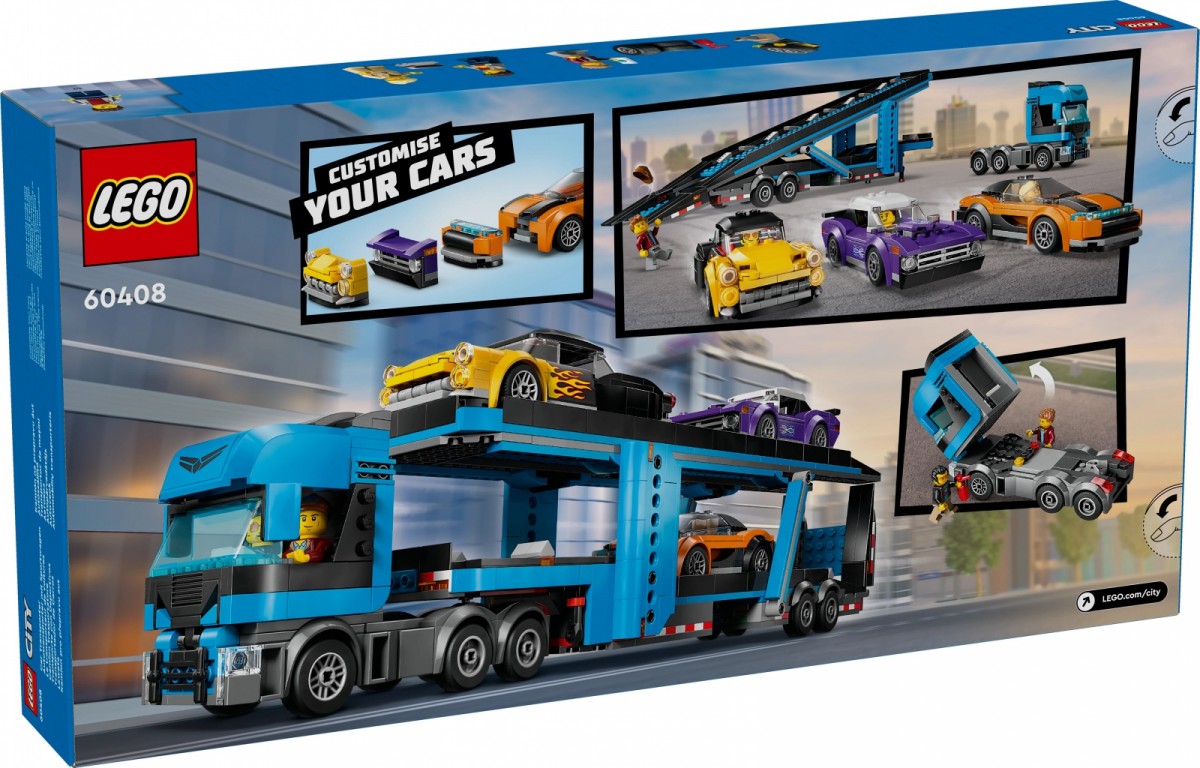 60408 lego® city automobilių transporteris su sportiniais automobiliais