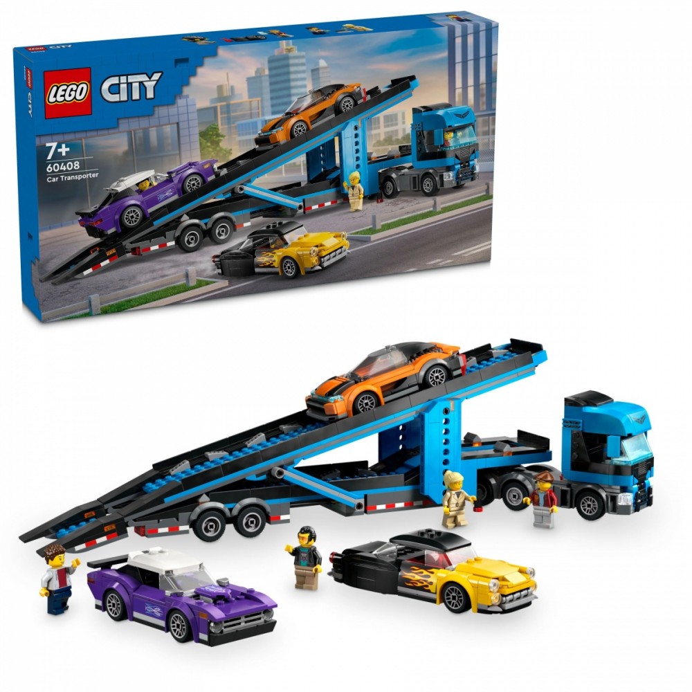 60408 lego® city automobilių transporteris su sportiniais automobiliais