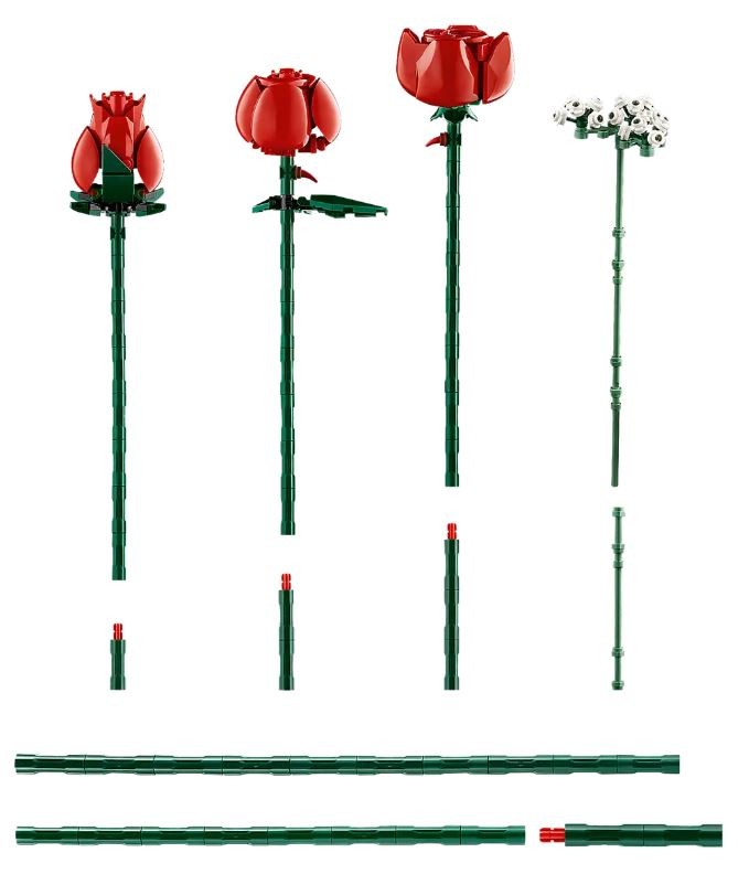 Rožių puokštė, lego, raudona