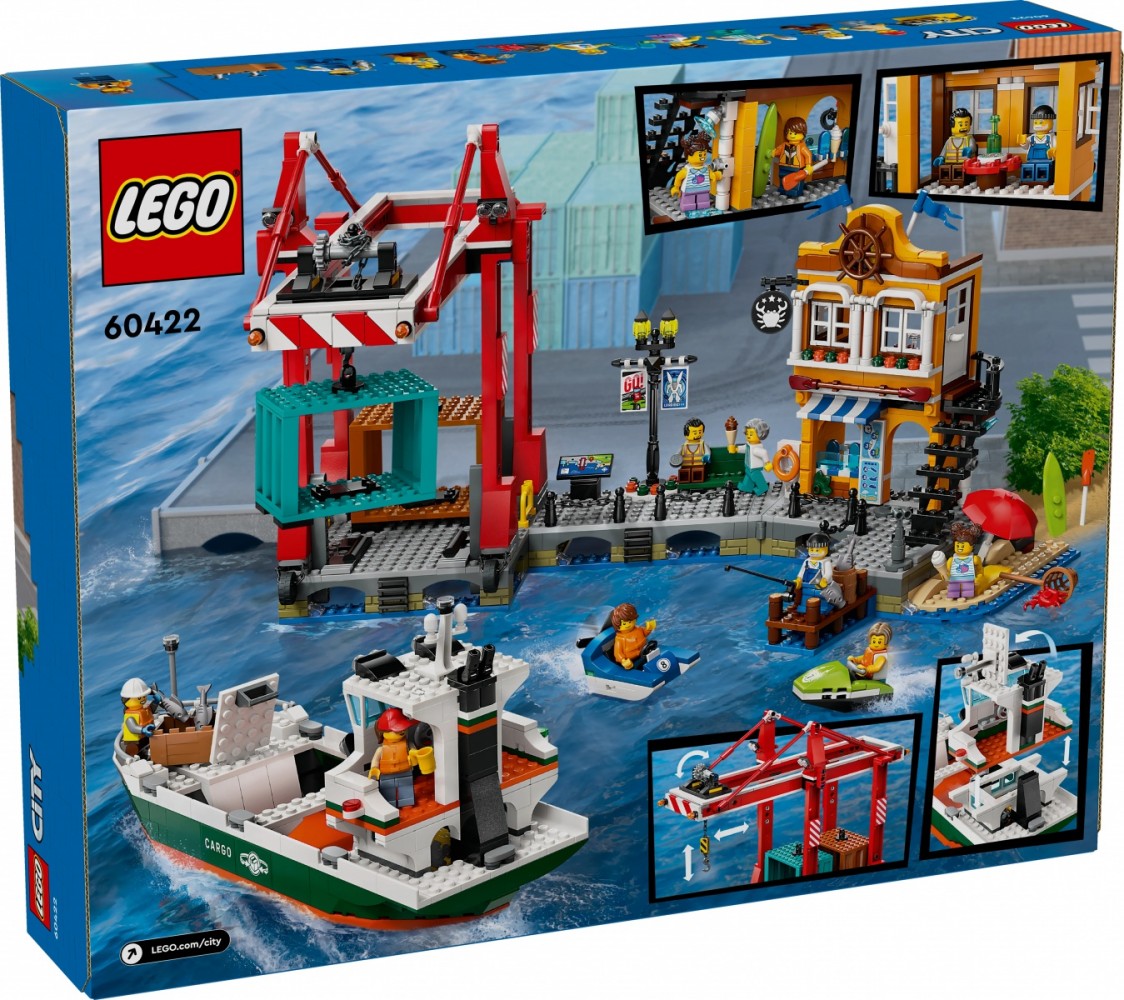 Uosto rinkinys su krovininiu laivu, lego city, spalvotas