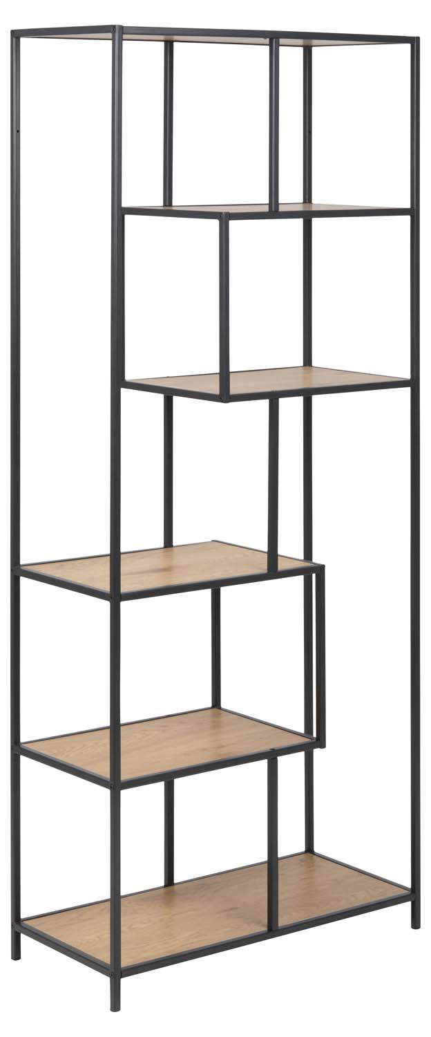 Plaukts ar 5 plauktiem, savvaļas ozola un melnas krāsas, 77 × 35 × 185 cm