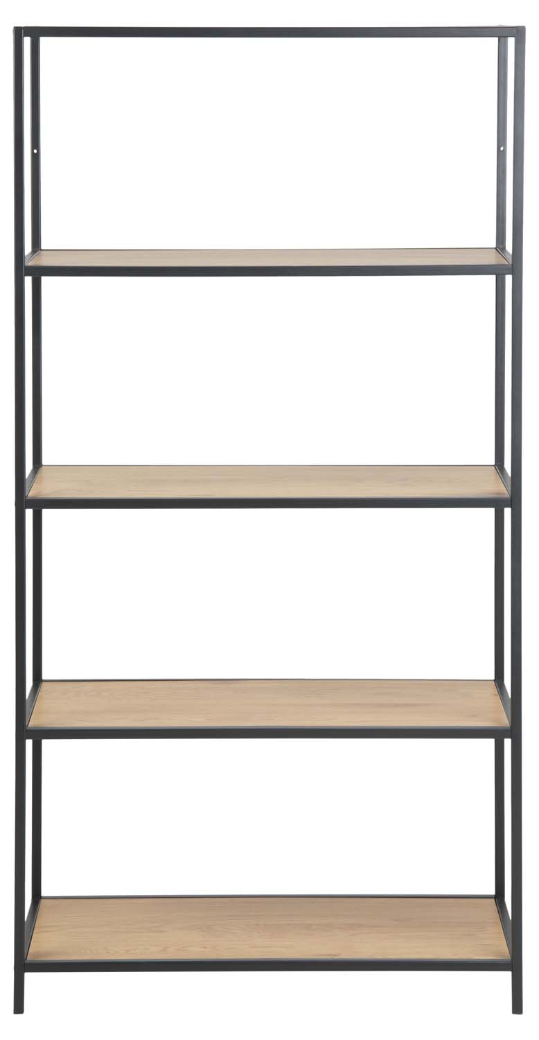 Plaukts ar 4 plauktiem un metāla rāmi, melns un ozolkoka krāsas, 77 × 35 × 150 cm 2