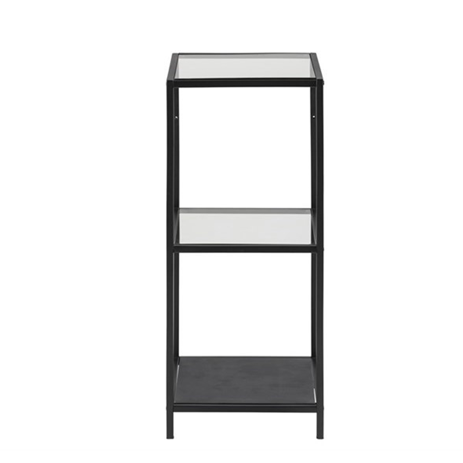 Plaukts ar 2 rūdīta stikla plauktiem, melns, 35 × 37 × 82,5 cm