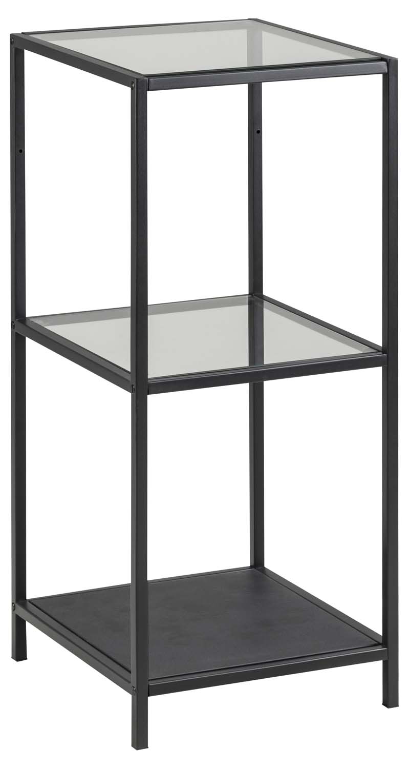 Plaukts ar 2 rūdīta stikla plauktiem, melns, 35 × 37 × 82,5 cm