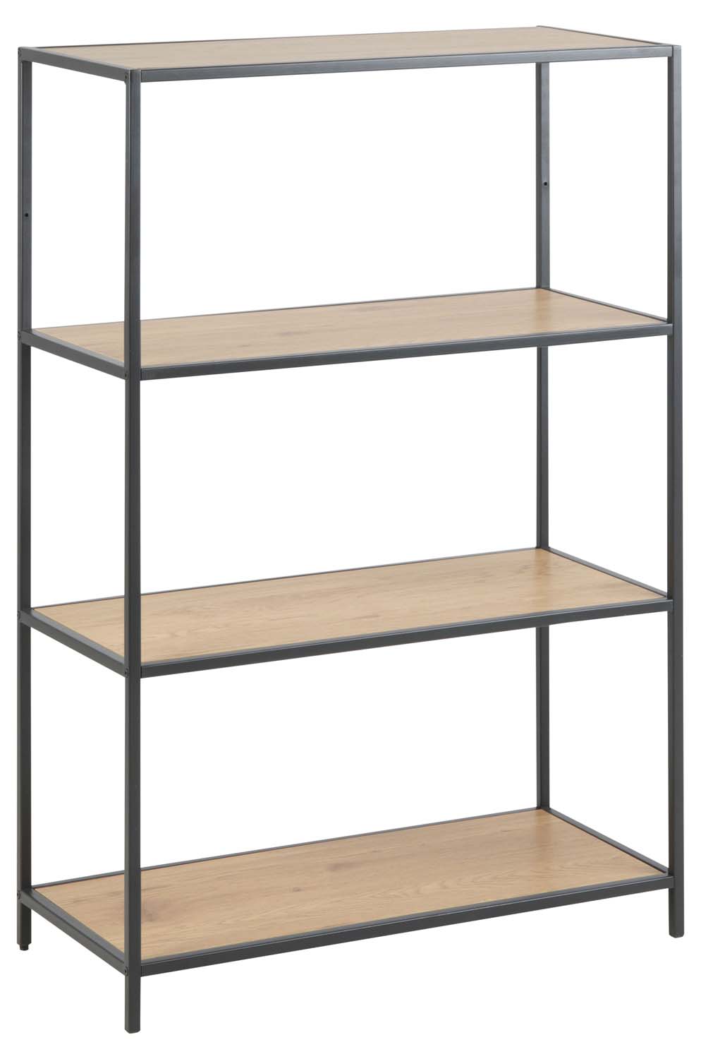 Plaukts ar 3 plauktiem, ozola un melnas krāsas, 77 × 35 × 114 cm