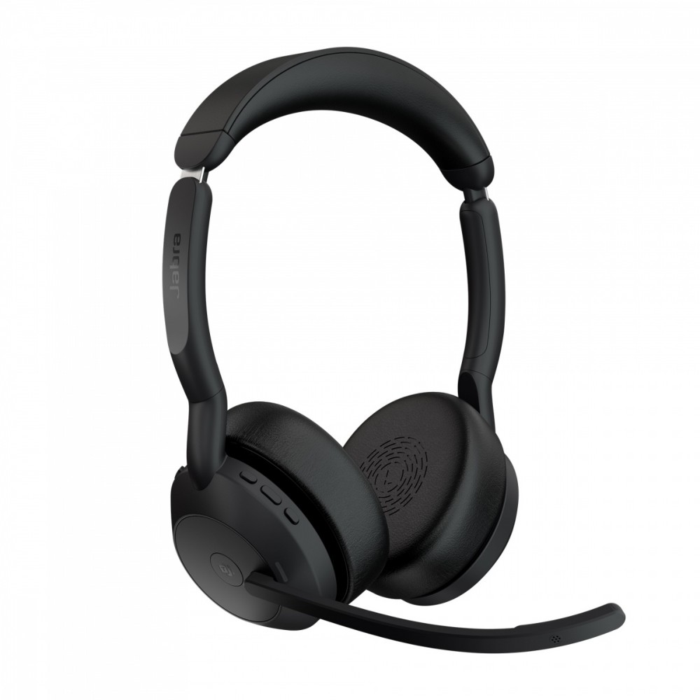 Jabra evolve2 55 laidinės ir belaidės ausinės biurui/centrui, bluetooth, galvos juosta, juodos, mikrofonas ant lankelio