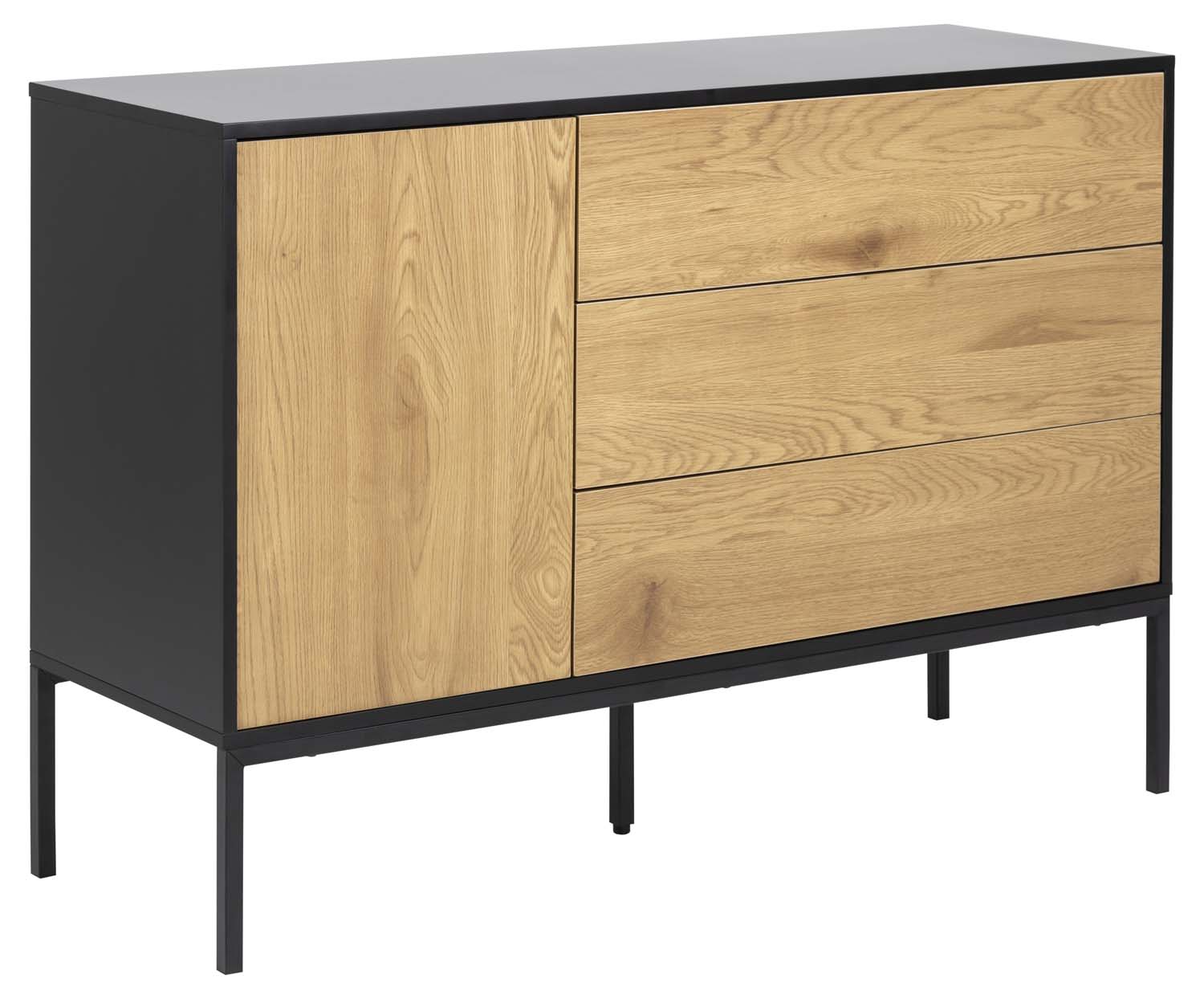 Komoda ar 3 atvilktnēm un durtiņām, savvaļas ozola, 120 × 40 × 82 cm