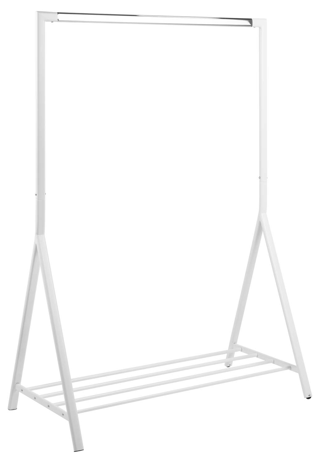 Drēbju stends ar apavu plauktu, balts/hromēts, 117 × 59 × 165 cm