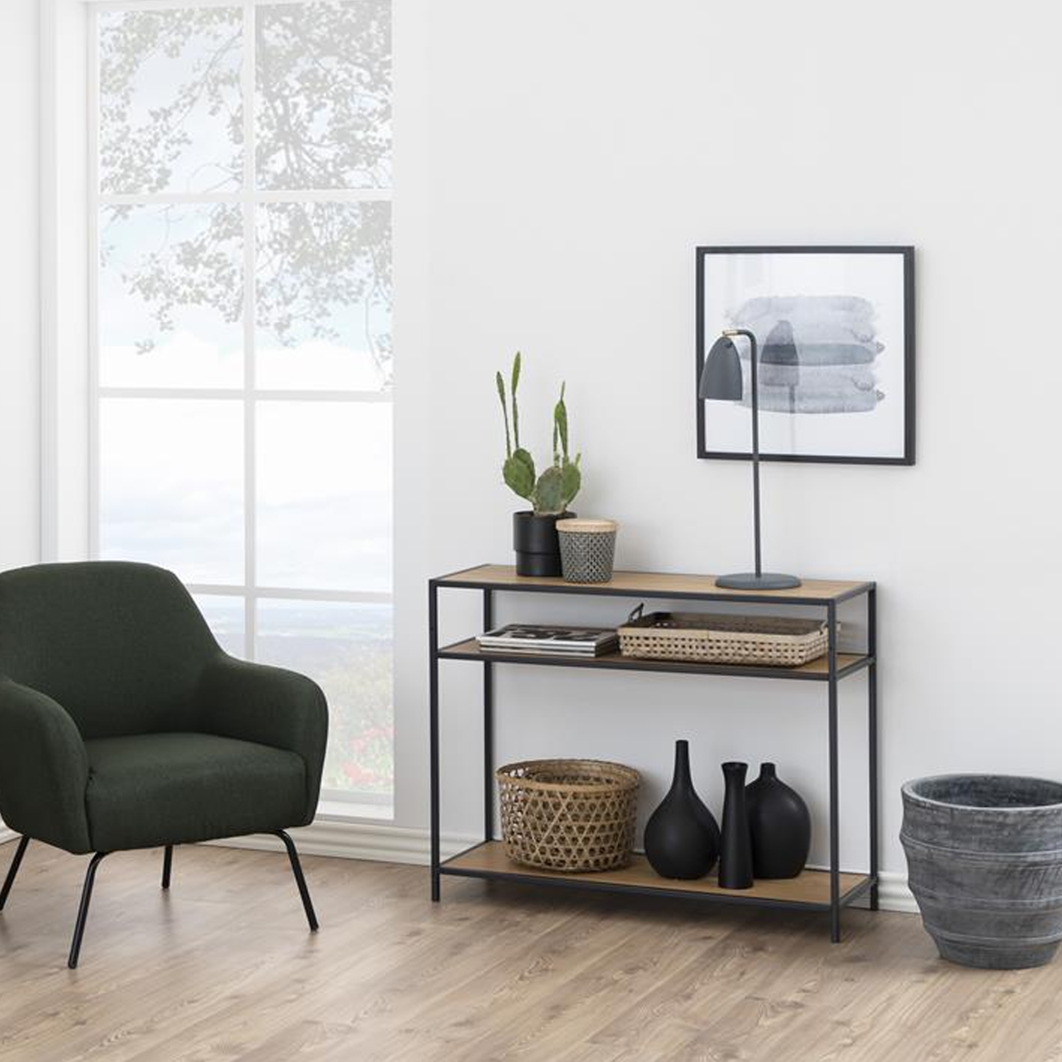 Konsoles galds SEAFORD ar plauktiem, Sonoma ozola, 100 x 35 x 79 cm