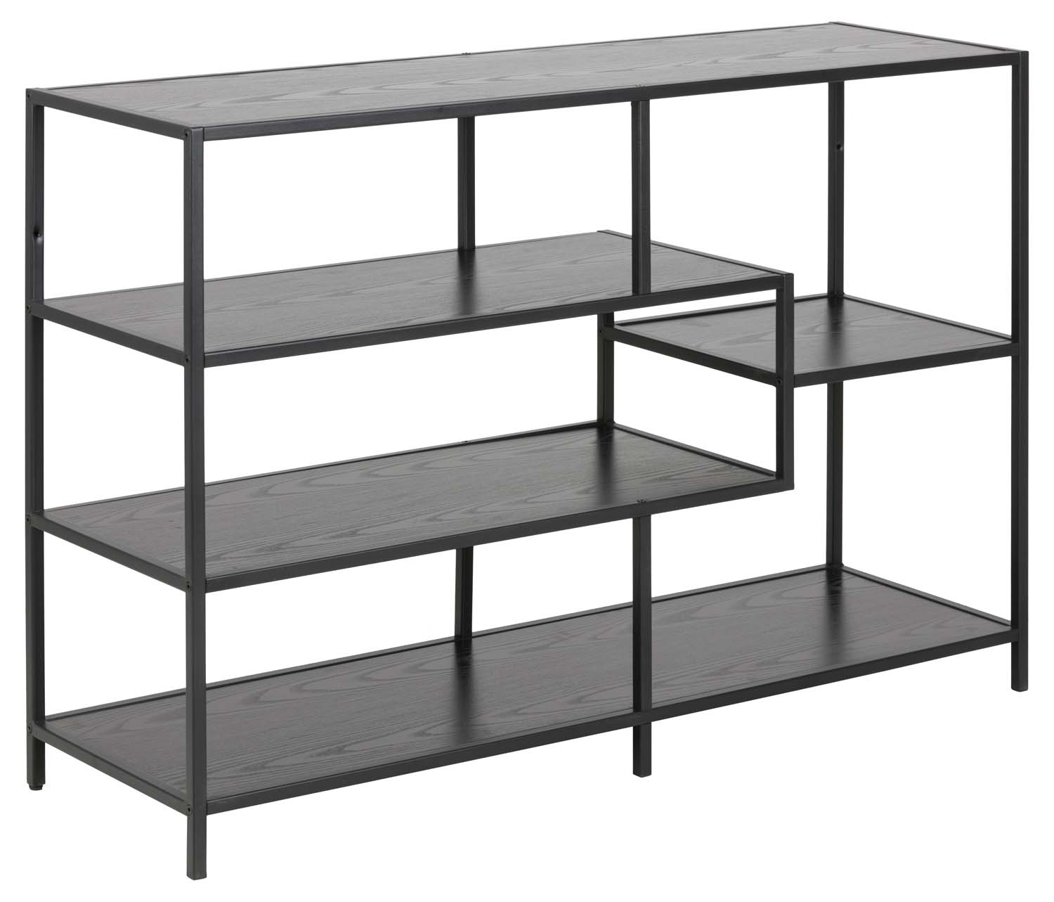 Plaukts, asimetrisks, 4 plaukti, melns, 114 × 35 × 78 cm