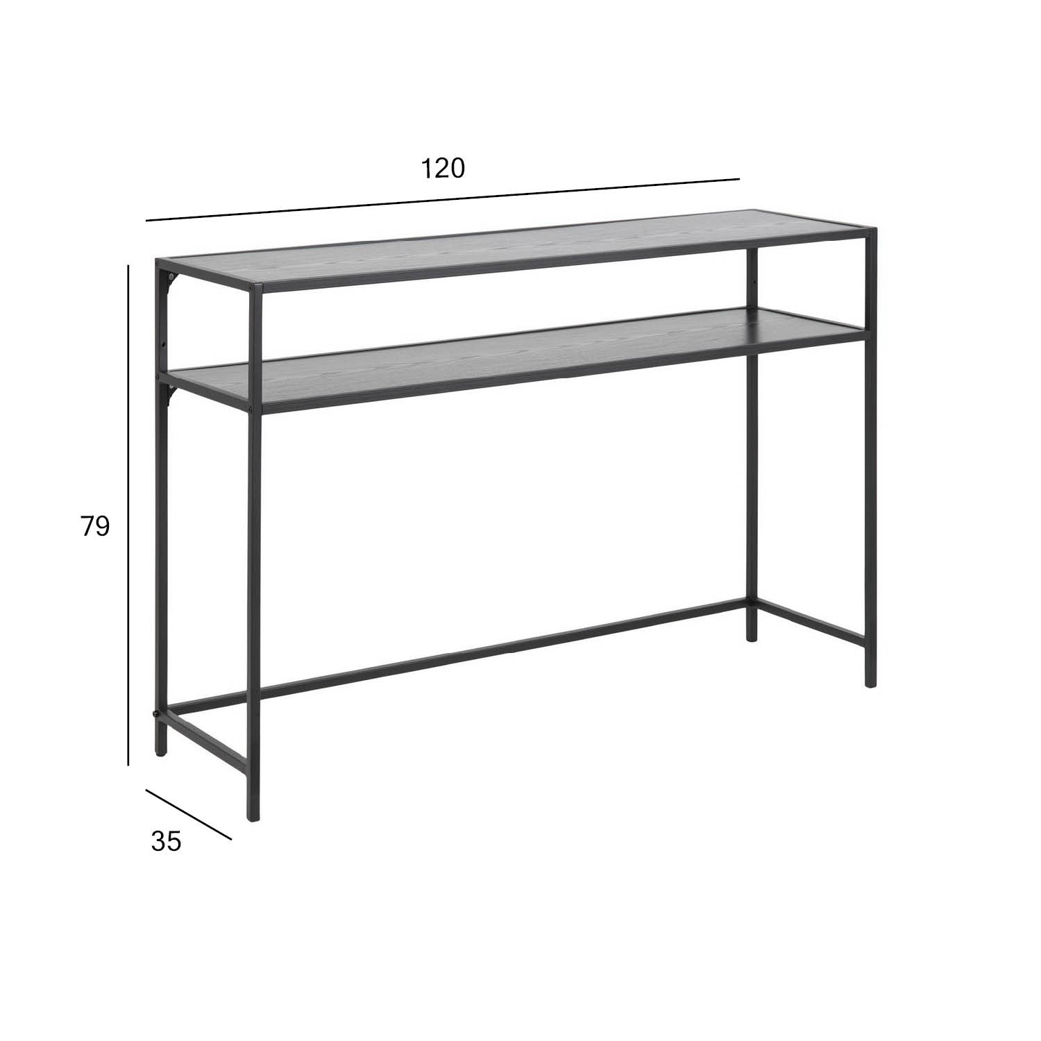 Konsoles galdiņš ar plauktu, melns, 120 × 35 × 79 cm