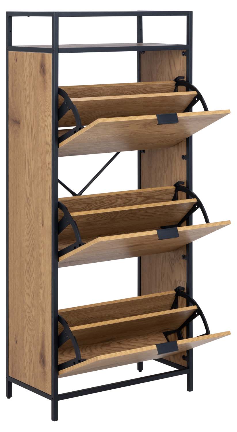 Batų komoda su 3 dviejų skyrių stalčiais, juoda, 56 × 30 × 129 cm 2