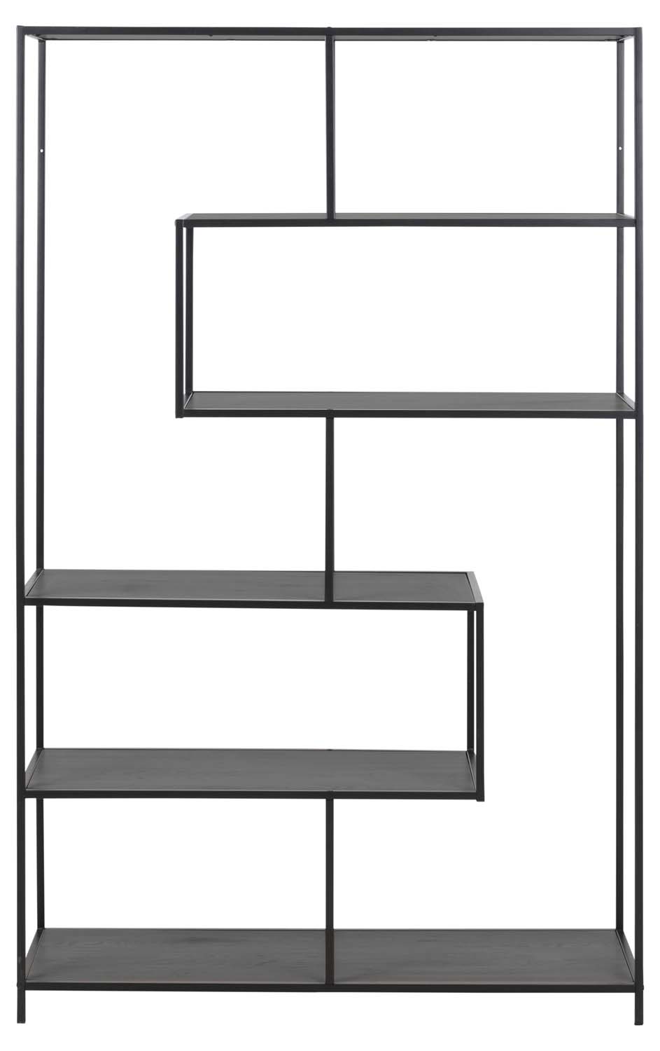 Plaukts ar 5 asimetriskām plauktām, melns, 114 × 35 × 185 cm
