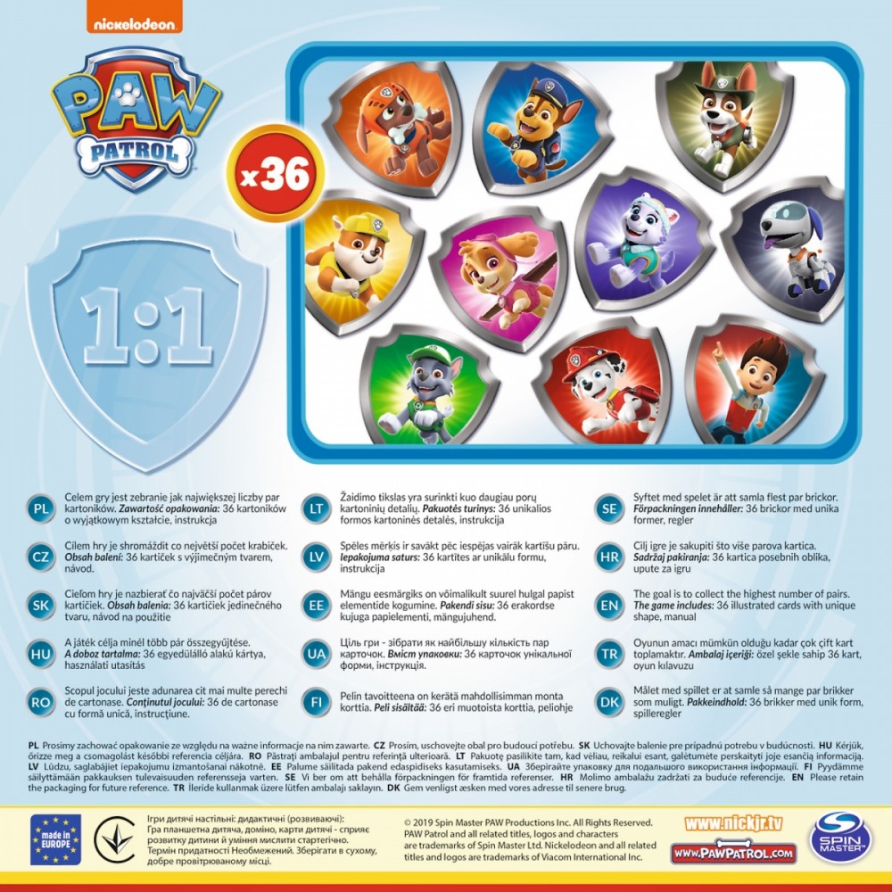 Atminties lavinimo kortelės trefl šunyčiai patruliai (paw patrol)