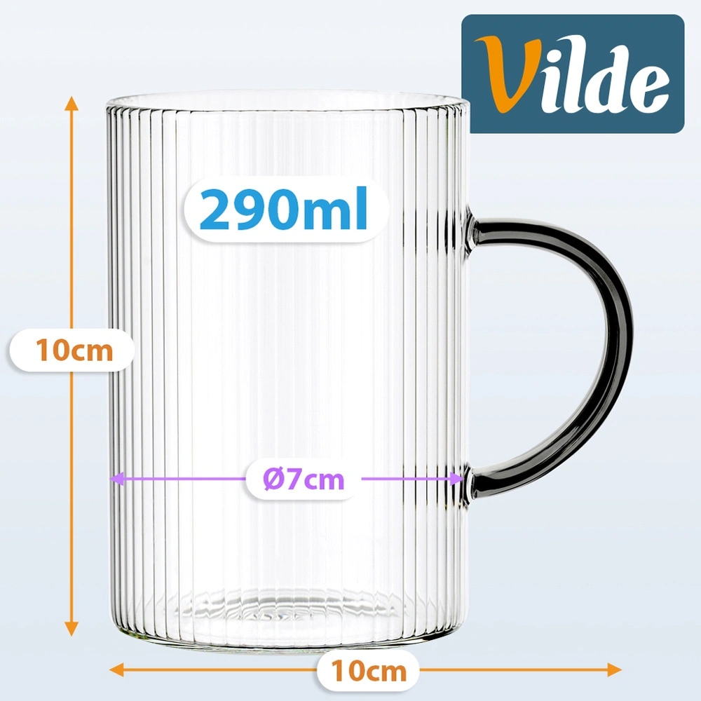 Puodeliai iš borosilikatinio stiklo, 290 ml, su juodomis rankenėlėmis, 10 × 7 × 10 cm, 6 vnt. 3