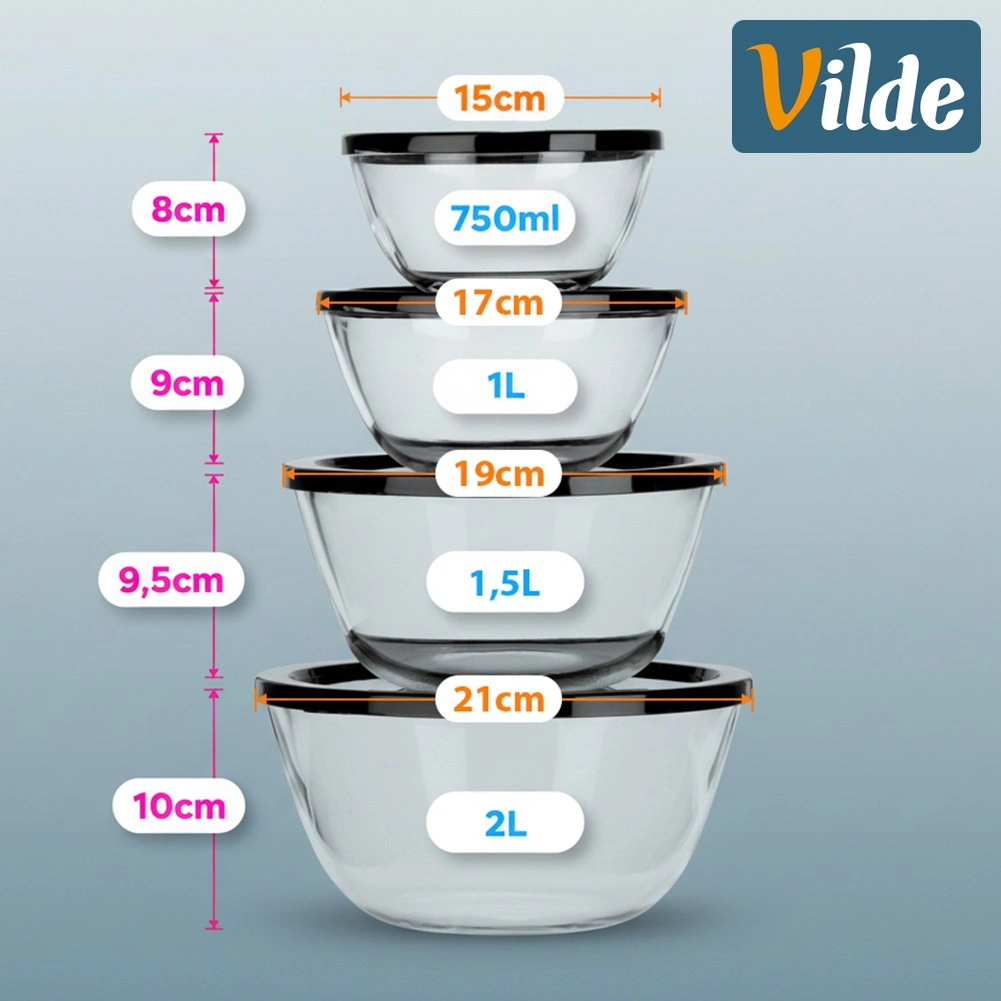 Stikliniiai dubenėliai su dangčiais vilde 750 ml, 1 l, 1,5 l, 2 l (4 vnt.) 3