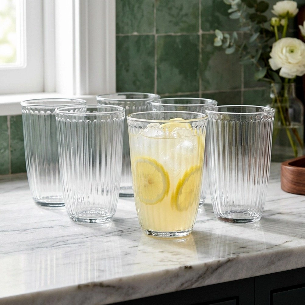 Stiklinės rumbuoto stiklo, 330 ml, skaidrios, 8,5 × 8,5 × 12 cm, 6 vnt.