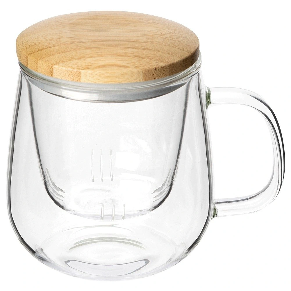 Stiklinis puodelis su sieteliu ir dangteliu, 500 ml, skaidrus, 13 × 9,5 × 12 cm 2