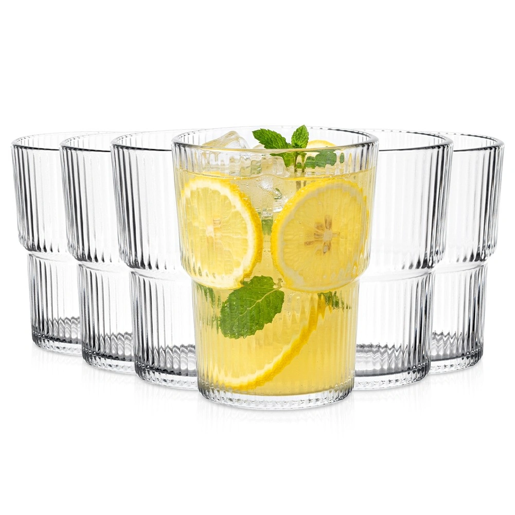 Stiklinės, rievėtos, skaidrios, 380 ml, 6 vnt.