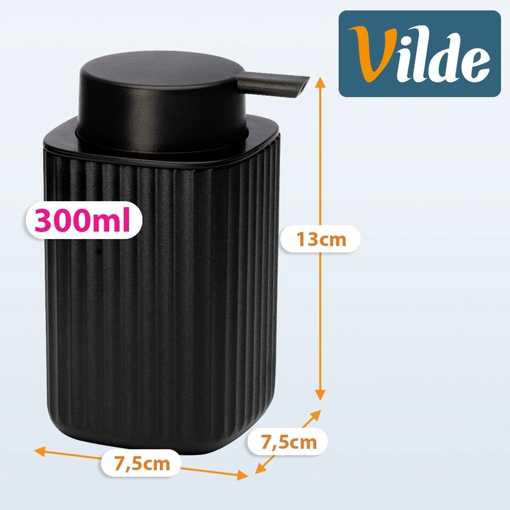 Skysto muilo dozatorius 300 ml, juodas, 7,5 × 7,5 × 13 cm 3