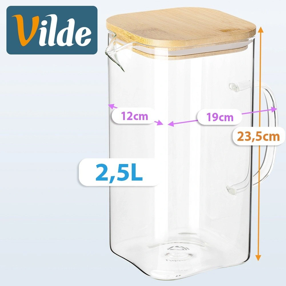 Stiklinis ąsotis su bambukiniu dangčiu, 2,5 l, 19 × 12 × 23,5 cm 3