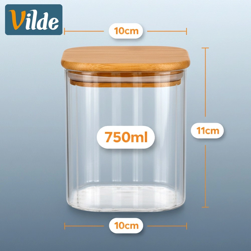 Stiklinė talpa vilde su bambuko dangteliu ir silikonine tarpine 750 ml 3