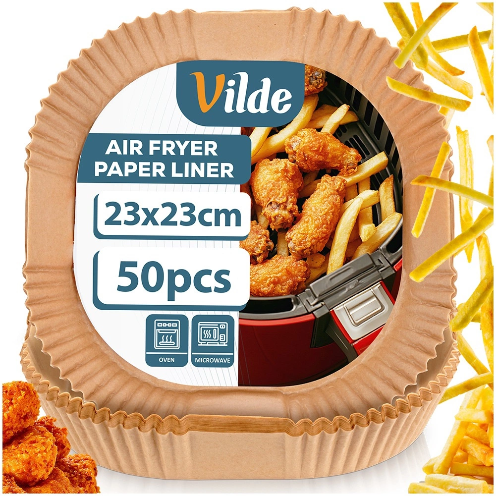 Vilde kvadratiniai vienkartiniai popieriniai įdėklai oro gruzdintuvei 23x23 cm, 50 vnt.